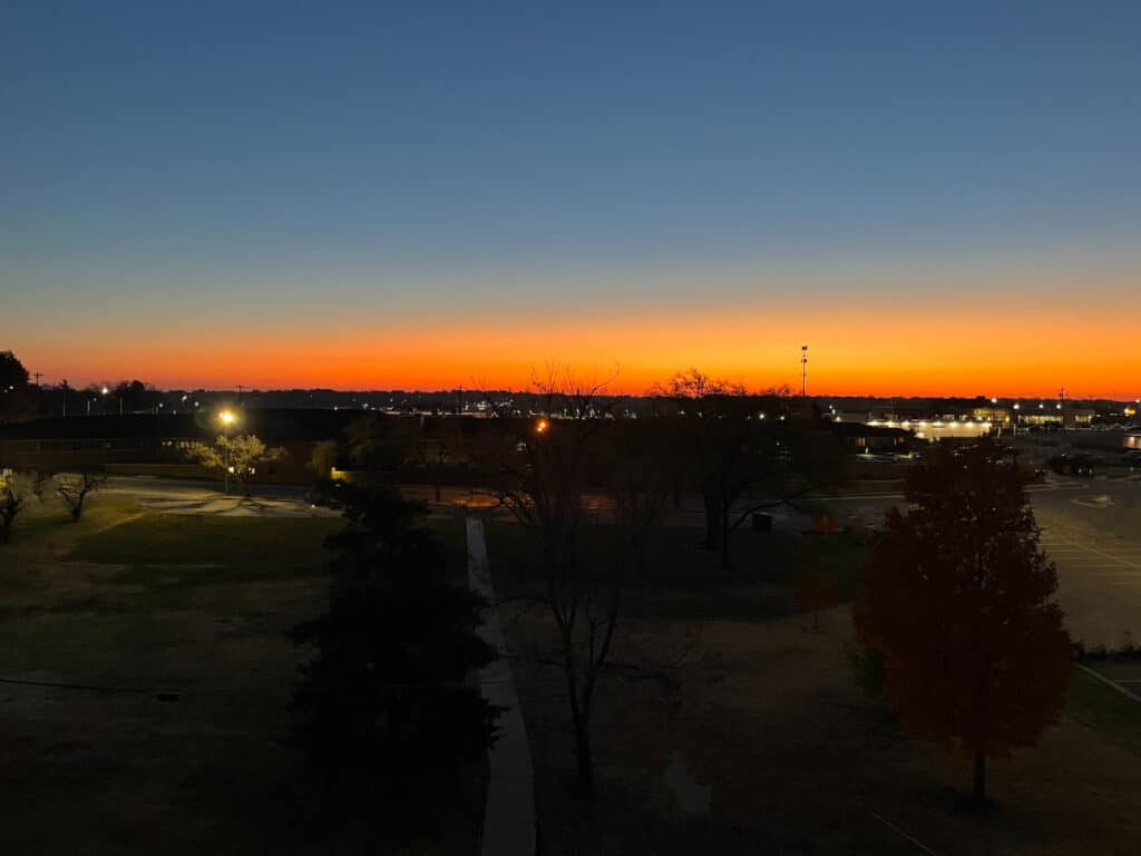 Sunrise, viewed from The Fives at Redwood, Brewster Place in Topeka, Kansas