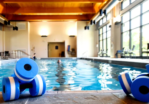 A wide view of the indoor saltwater swimming pool at Brewster Place.